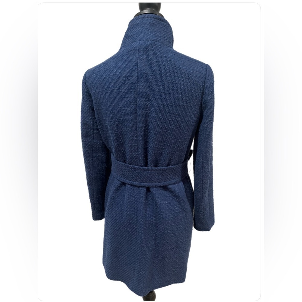 J. McLaughlin Textured Navy Blue Belted Car Coat Arden size XS - Picture 3 of 7
